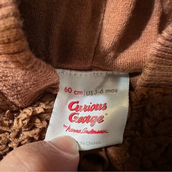 Hanna Anderson baby Curious George hoodie sherpa jacket with ears 3-6 months - Picture 4 of 4
